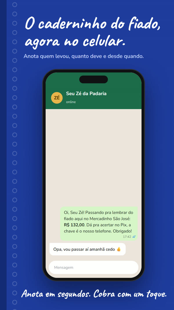 App de fiado: lista de quem deve e cobrança pronta no WhatsApp